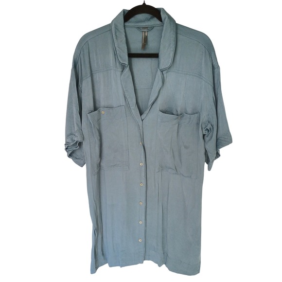 Abercrombie & Fitch Tops - Abercrombie & Fitch Oversized Tunic Shirt Womens XS Blue Button Front
